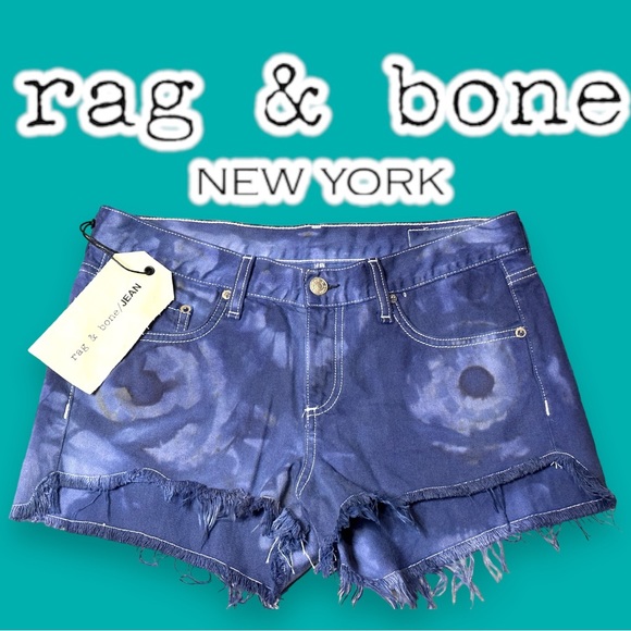 rag & bone Pants - Og. NWT Rag and Bone Frayed Hem White Jean Shorts
Swirl Dyed in Indigo. Size 26